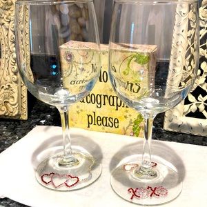 🆕2 Crystal glass Wine Glasses! Embellished with Pink & Red Swarovski Crystals!